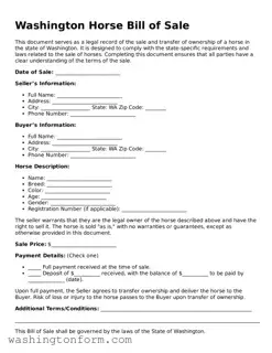 Attorney-Approved Washington Horse Bill of Sale Document