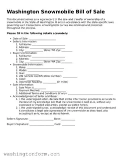 Attorney-Approved Washington Snowmobile Bill of Sale Document