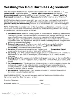 Attorney-Approved Washington Hold Harmless Agreement Document