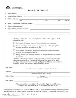 Fill Out Your Washington Resale Certificate Form