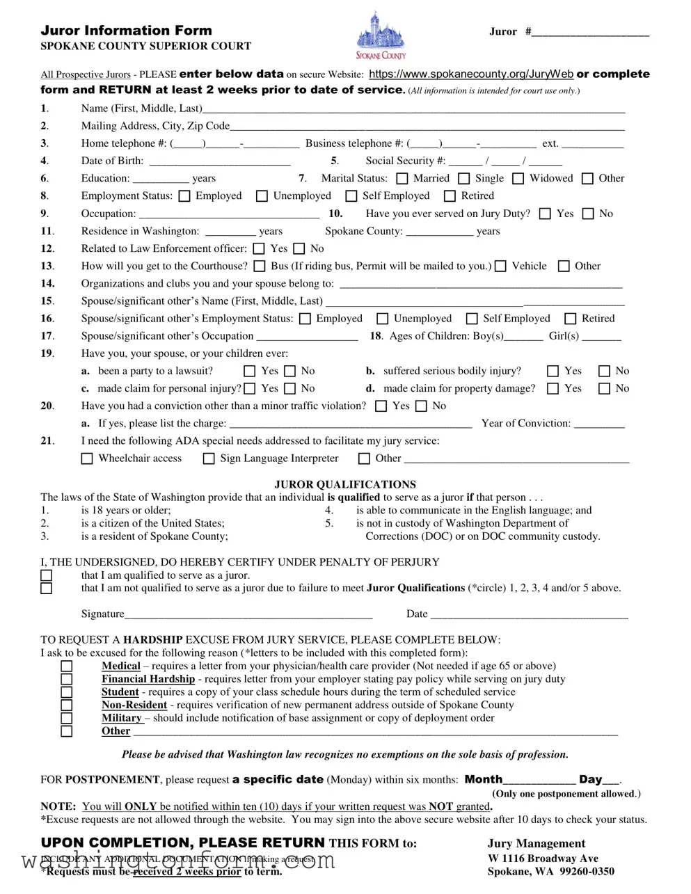 Fill Out Your Spokane County Form