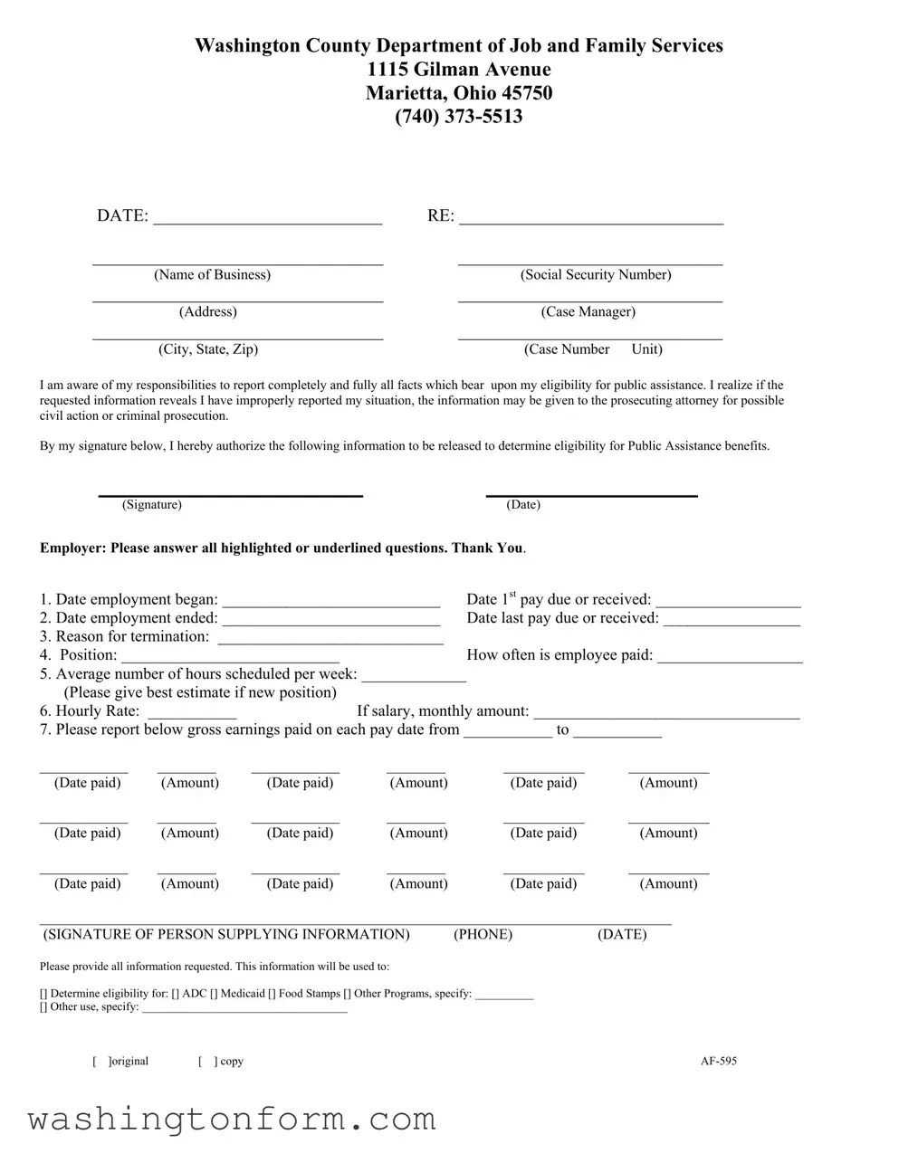 Fill Out Your Washington Af 595 Form