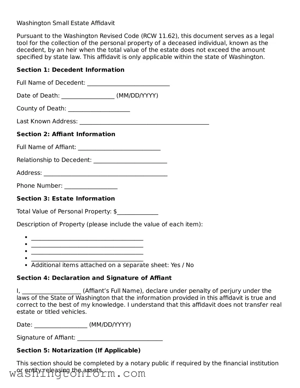 Attorney-Approved Washington Small Estate Affidavit Document