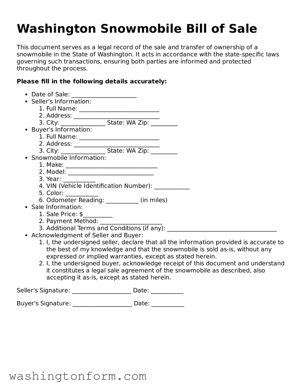 Attorney-Approved Washington Snowmobile Bill of Sale Document