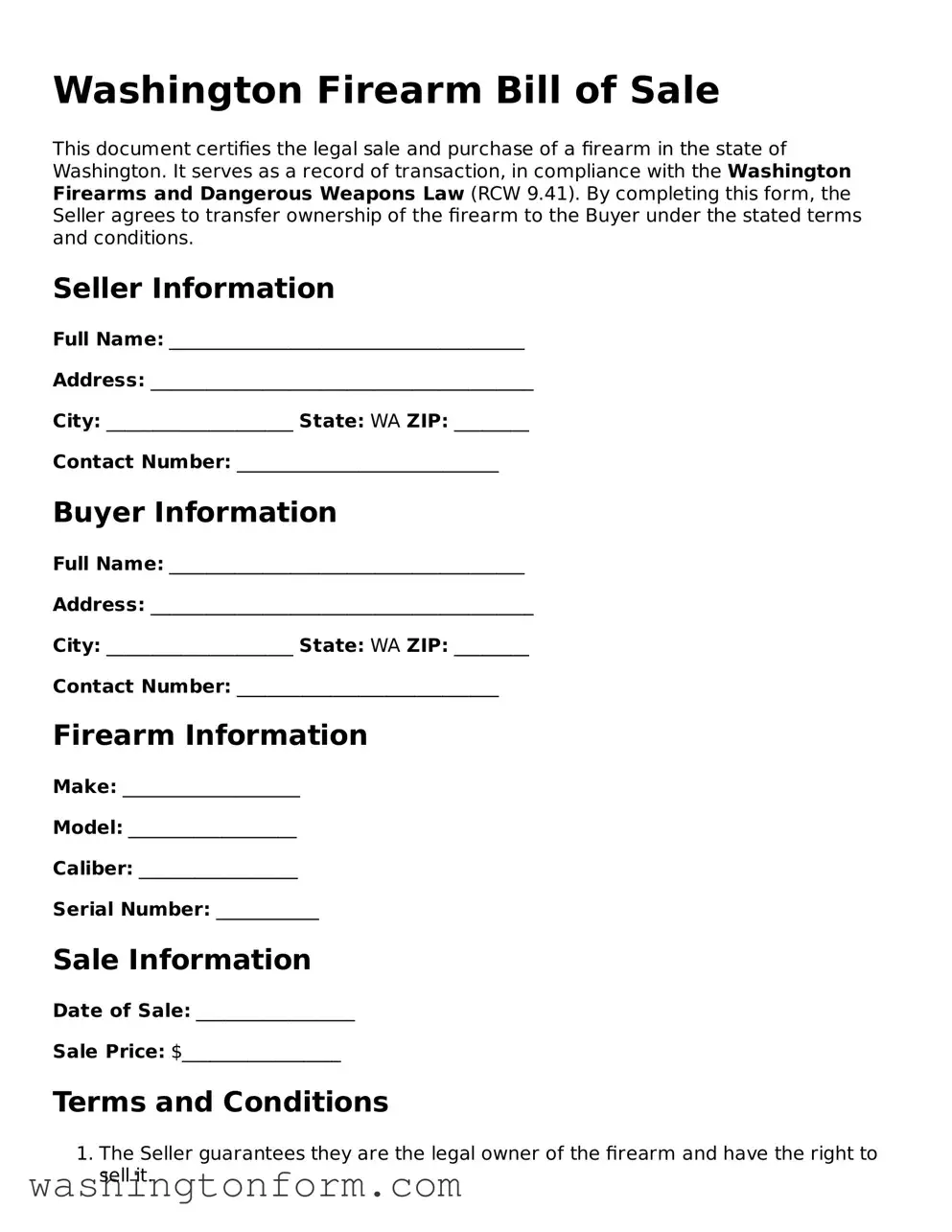 Attorney-Approved Washington Firearm Bill of Sale Document