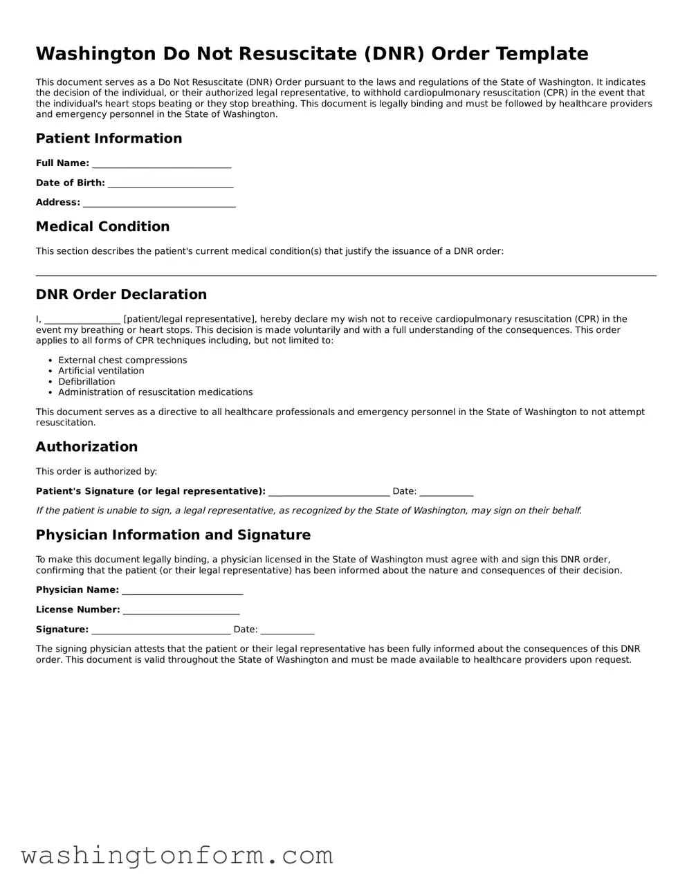 Attorney-Approved Washington Do Not Resuscitate Order Document