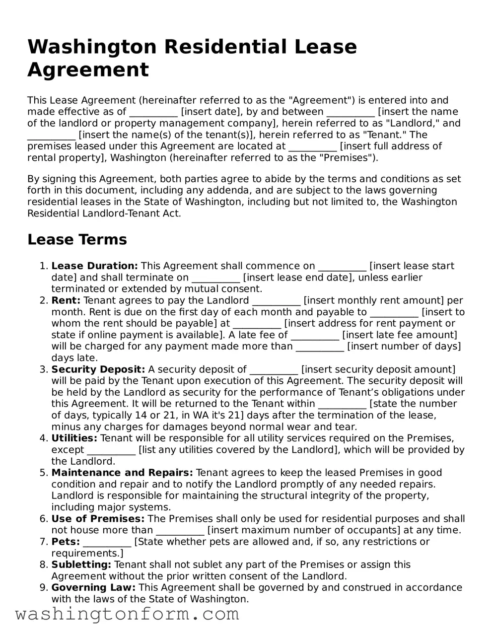 Attorney-Approved Washington Residential Lease Agreement Document