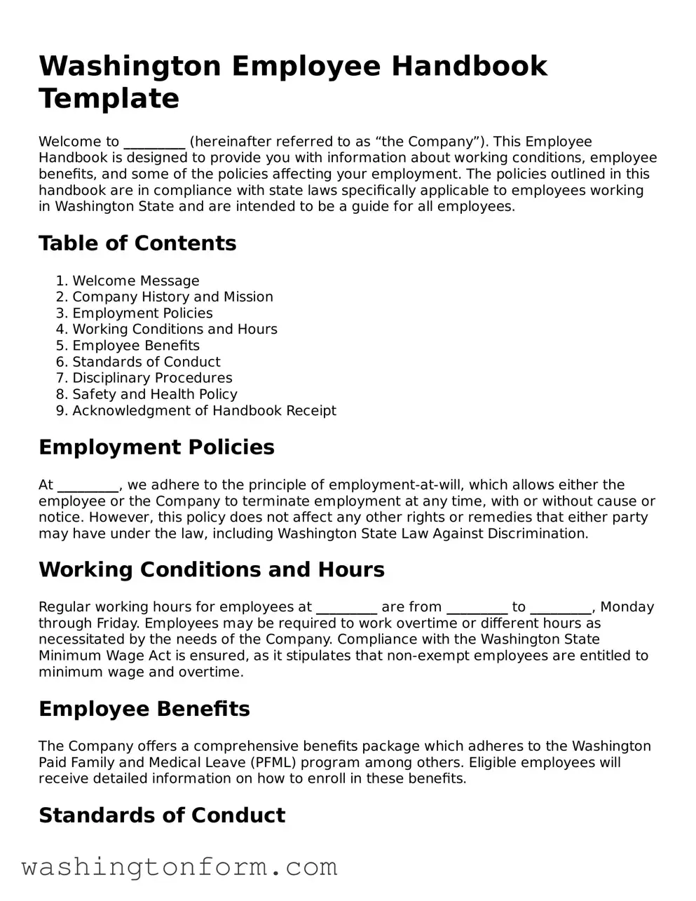 Attorney-Approved Washington Employee Handbook Document