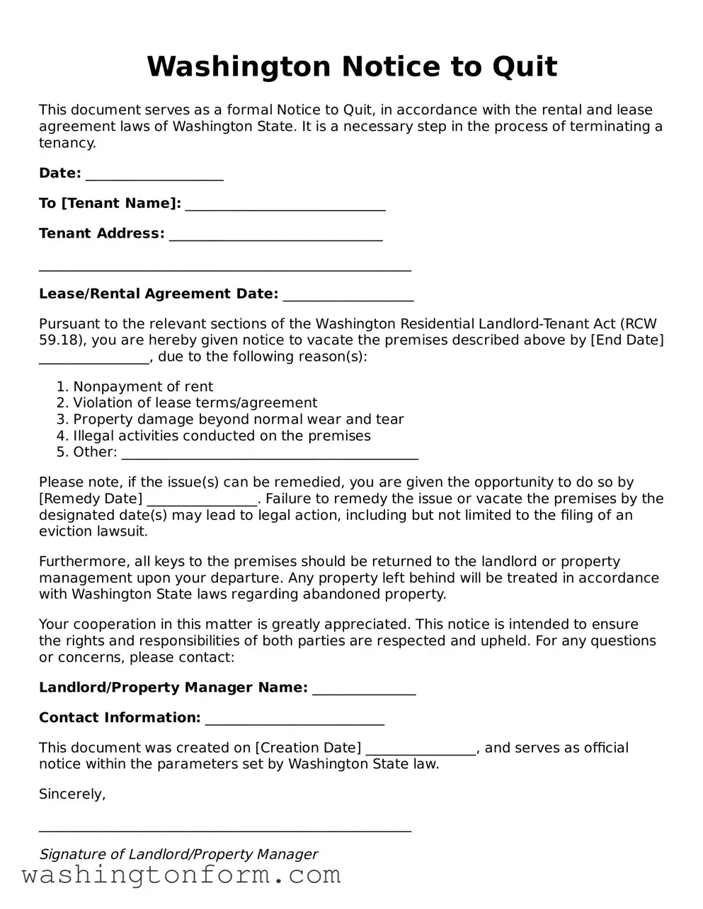 Attorney-Approved Washington Notice to Quit Document