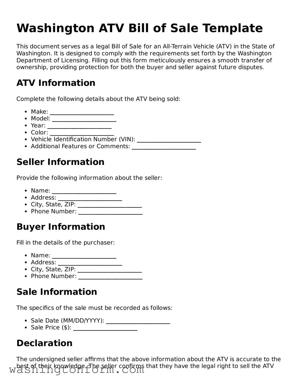 Attorney-Approved Washington ATV Bill of Sale Document