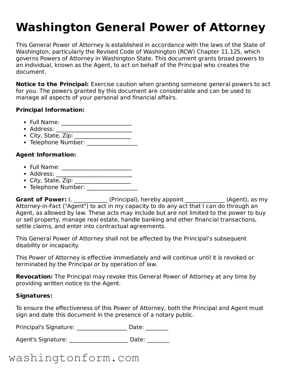 Attorney-Approved Washington General Power of Attorney Document
