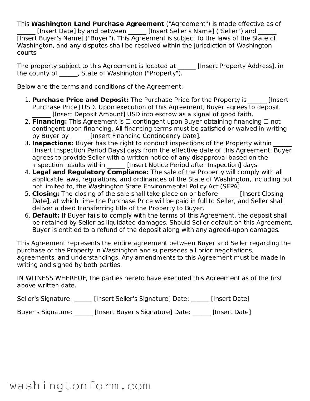Attorney-Approved Washington Land Purchase Agreement Document