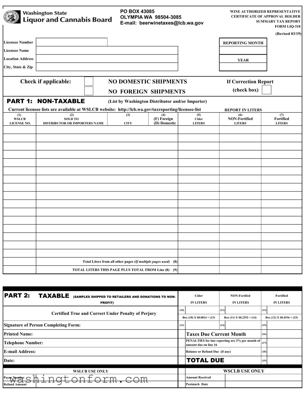 Fill Out Your Washington Liq 318 Form