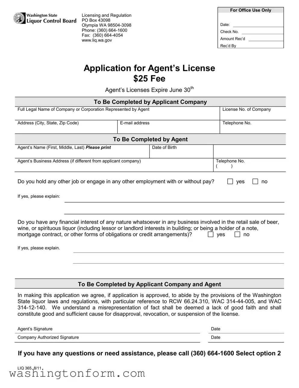 Fill Out Your Washington Liq 365 Form