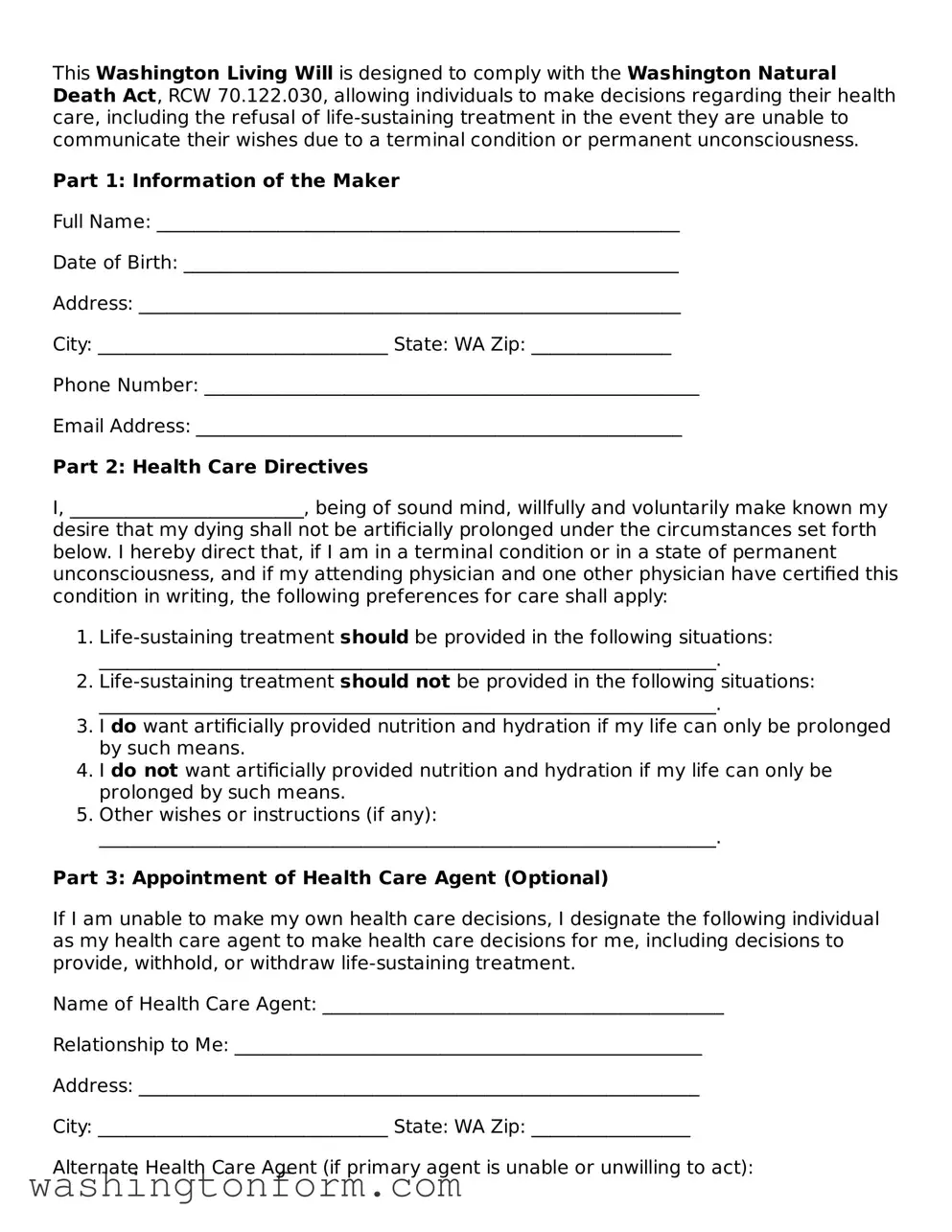 Attorney-Approved Washington Living Will Document