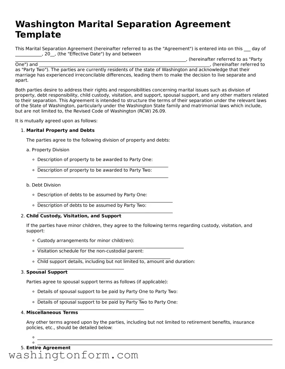 Attorney-Approved Washington Marital Separation Agreement Document