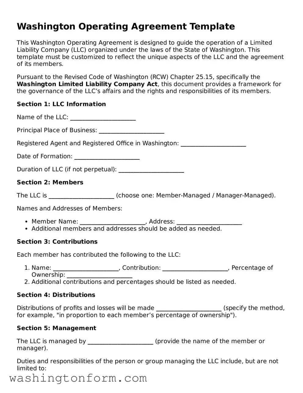Attorney-Approved Washington Operating Agreement Document