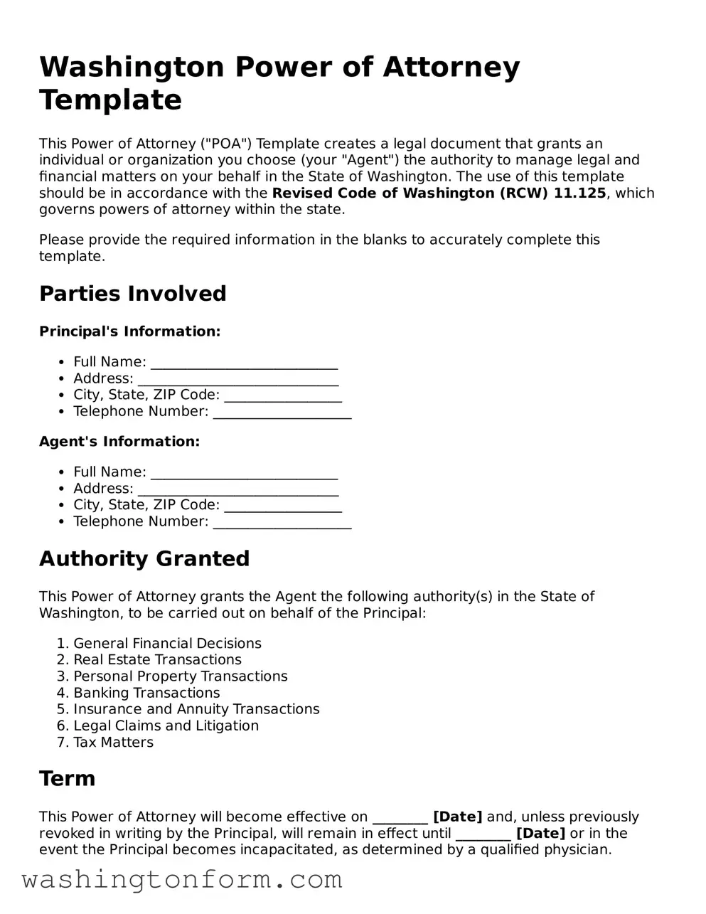 Attorney-Approved Washington Power of Attorney Document