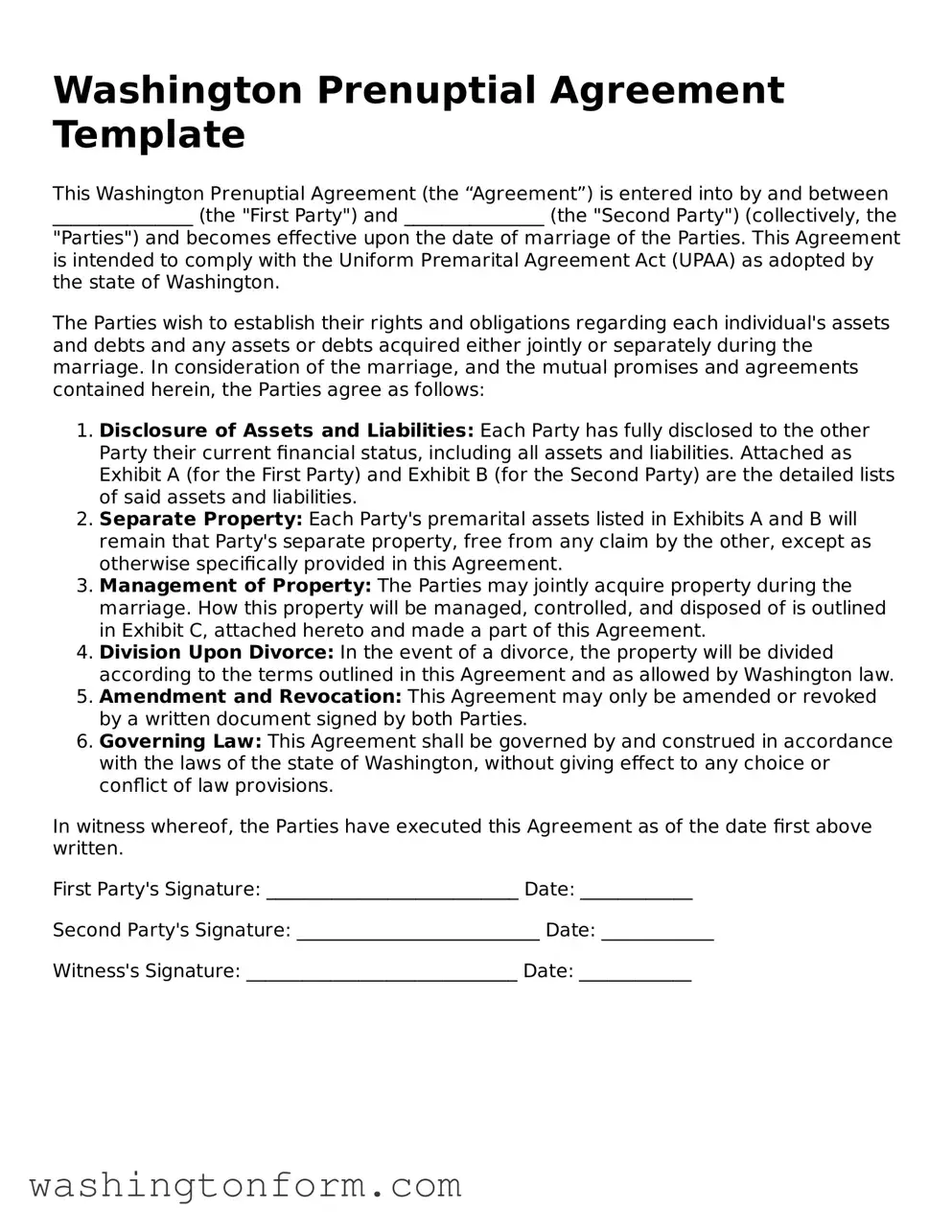 Attorney-Approved Washington Prenuptial Agreement Document