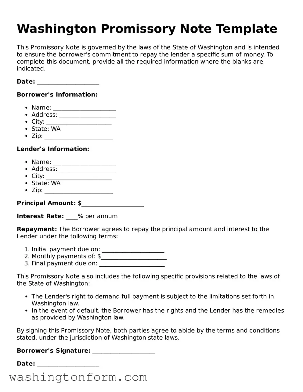 Attorney-Approved Washington Promissory Note Document