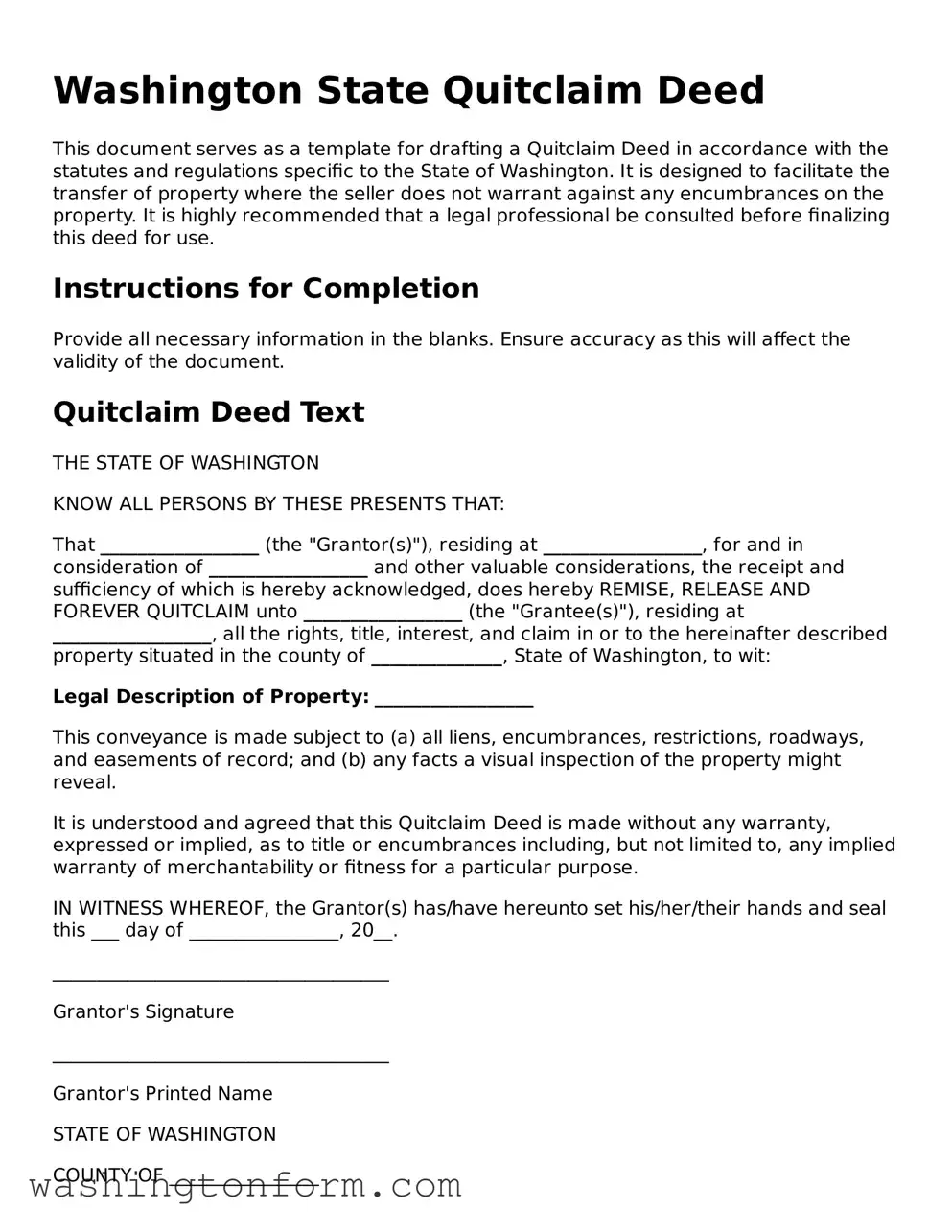 Attorney-Approved Washington Quitclaim Deed Document