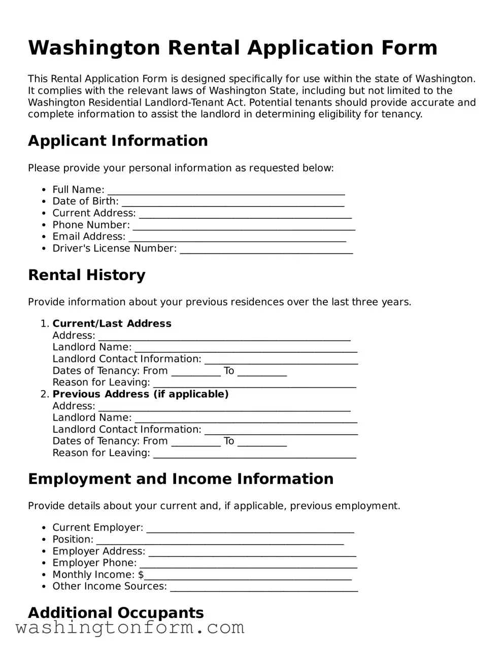 Attorney-Approved Washington Rental Application Document